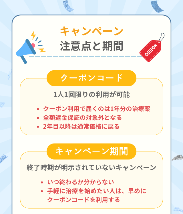 DMMオンラインクリニックのクーポン利用時の注意点とキャンペーン期間について